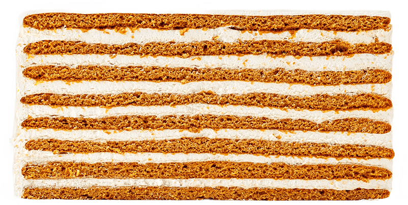 Medovic. Blat din miere cu cremă din smântână și frișcă (pot fi adăugate nuci sau ciocolată)